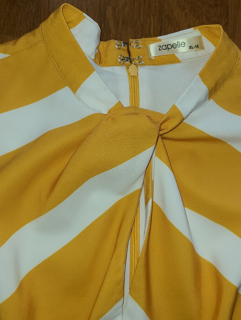 Zapelle Yellow & White Chevron Fit-and-Flare Dress Size XL-16 - Picture 5 of 6